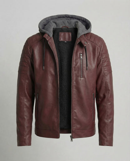 Herren Lederjacke Kapuzenjacke Leder