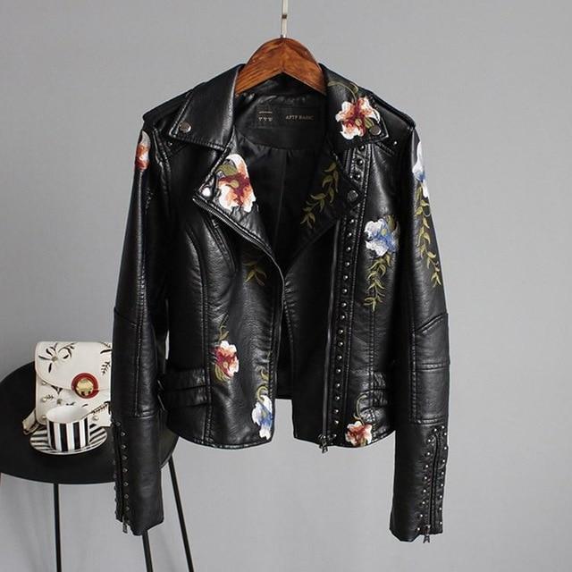 Eveloria Damen Lederjacke Stickerei