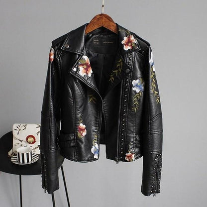 Eveloria Damen Lederjacke Stickerei