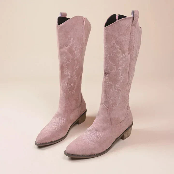 Eveloria Damen Cowgirl-Stiefel Leder Komfort