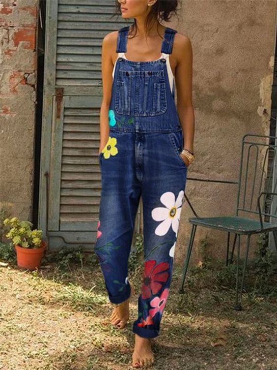 Damen Overall Blumenmuster Lässig