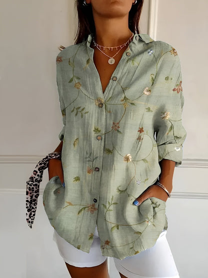 Damen Sommerbluse Print Knöpfe Reverskragen Leicht