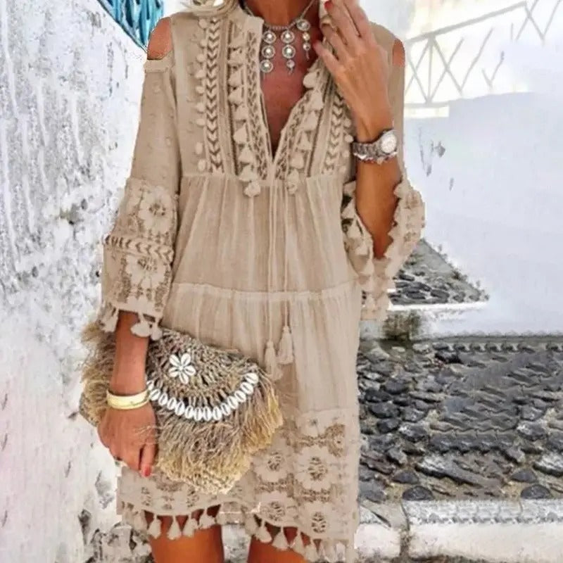 Eveloria Damen Minikleid Spitze Boho-Stil - Eveloria