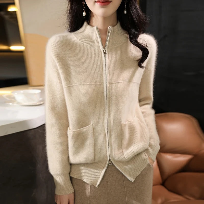 Eveloria Damen Strickjacke Wolle Reißverschluss Stehkragen - Eveloria