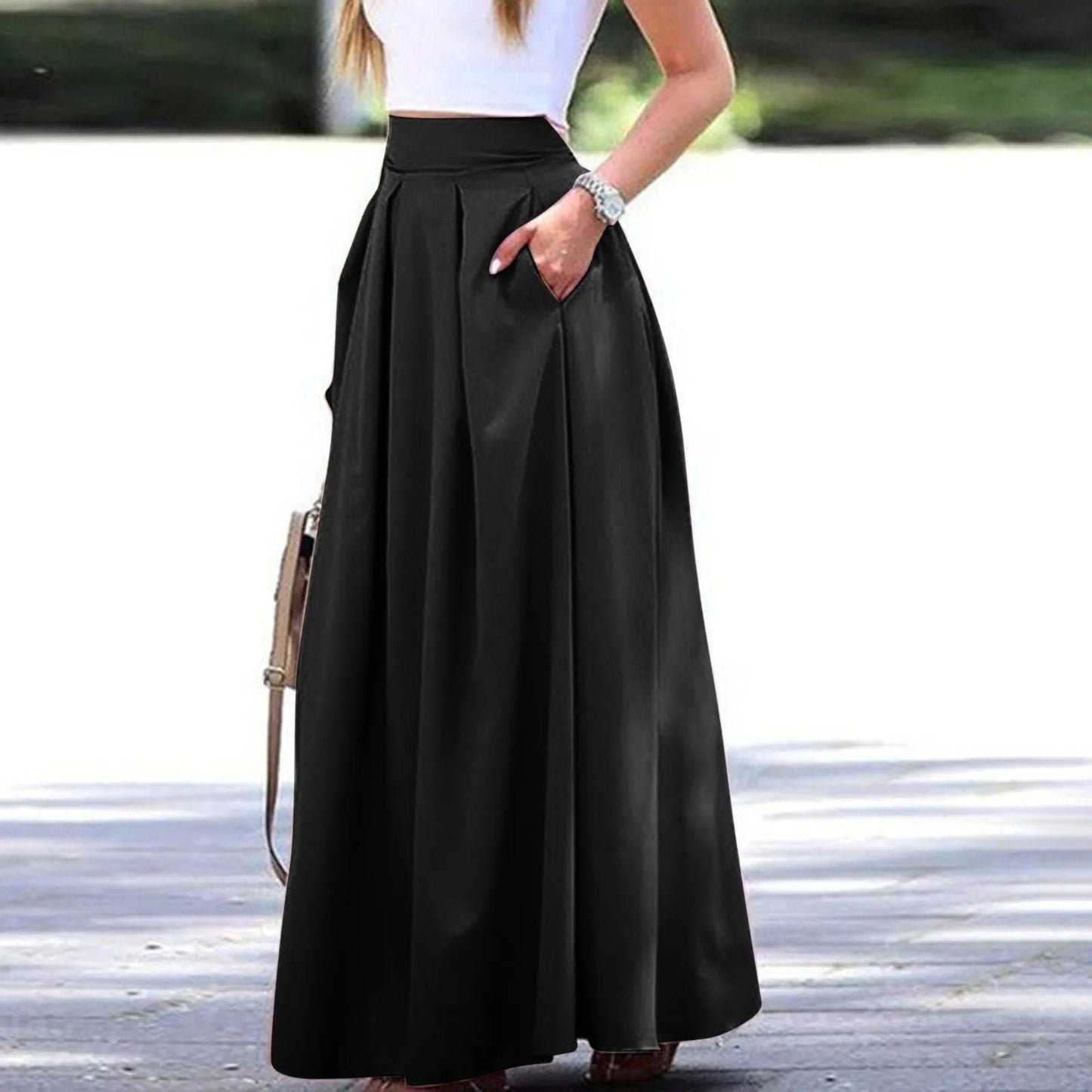 Damen Plissierter Rock Hohe Taille