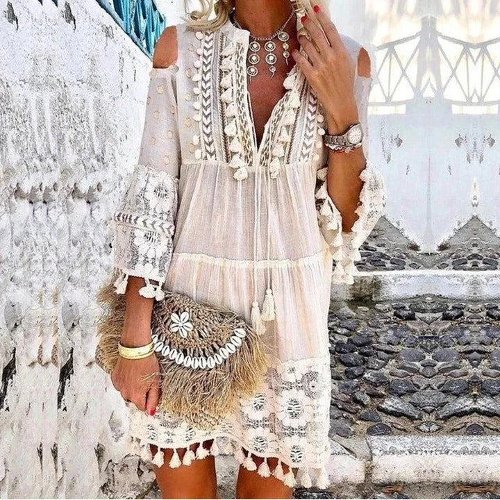 Eveloria Damen Minikleid Spitze Boho-Stil