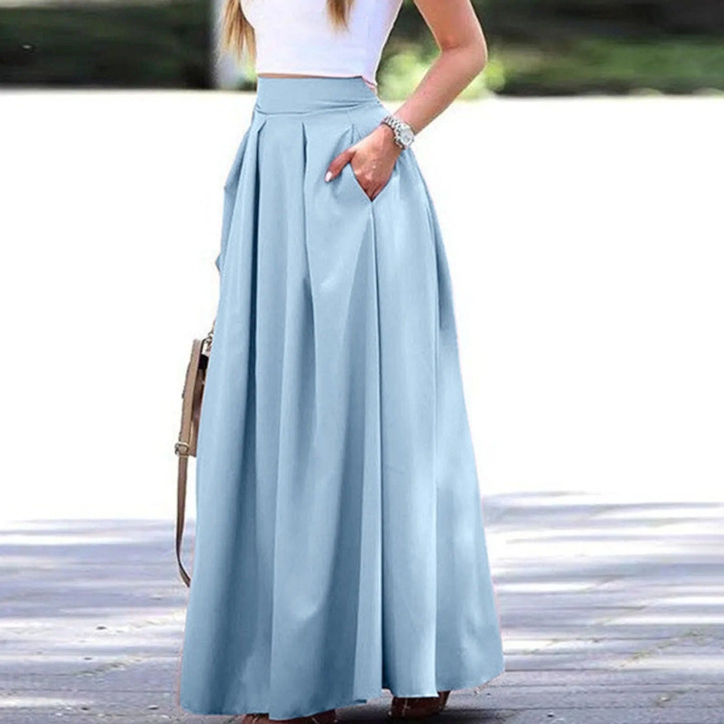 Damen Plissierter Rock Hohe Taille