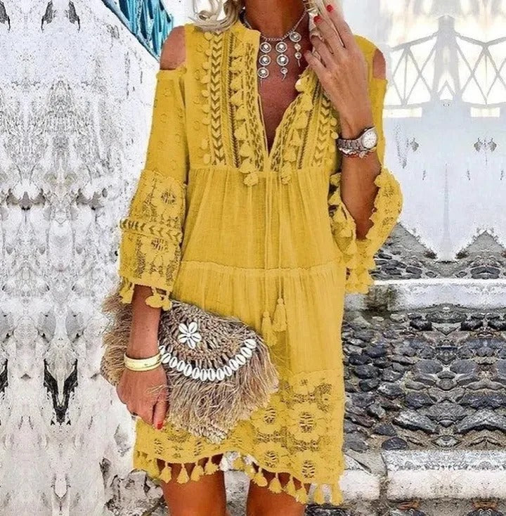 Eveloria Damen Minikleid Spitze Boho-Stil