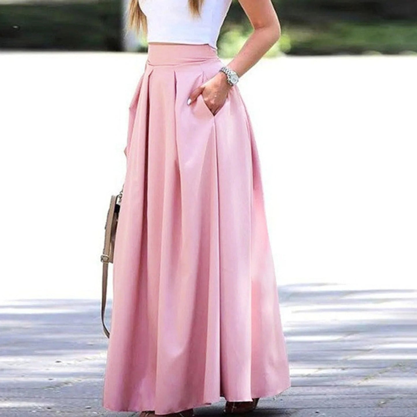 Damen Plissierter Rock Hohe Taille