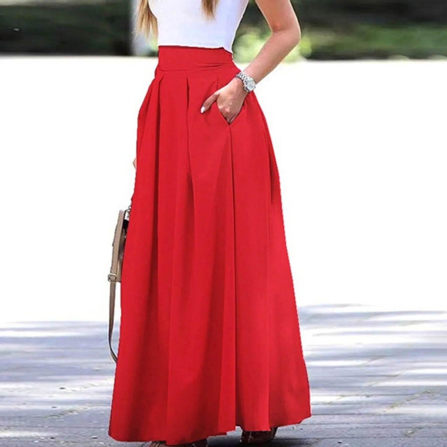 Damen Plissierter Rock Hohe Taille
