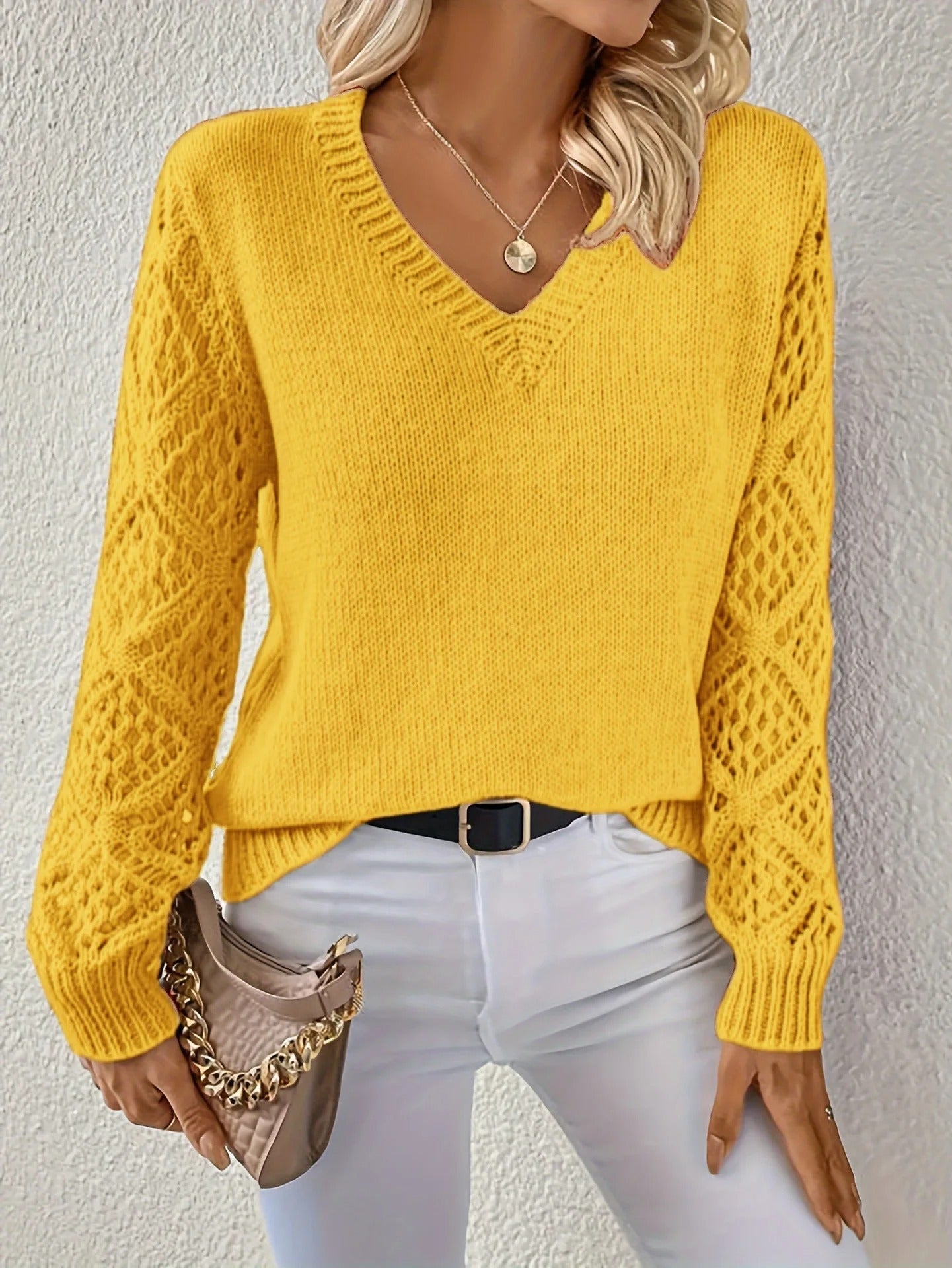 Eveloria Damen V-Ausschnitt Pullover Strick