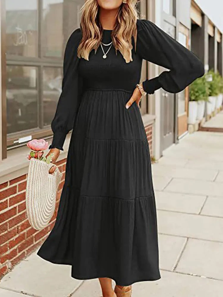Eveloria Damen Midi-Kleid Langärmlig mit Dinnerjacket Schwarz - Eveloria