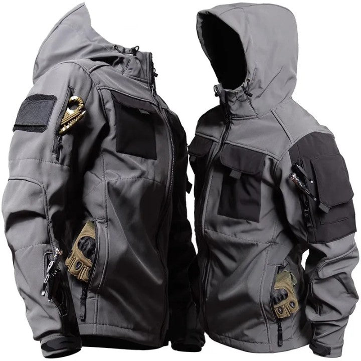 Herren Tactical Jacke Kapuze Reißverschluss Vieltaschen