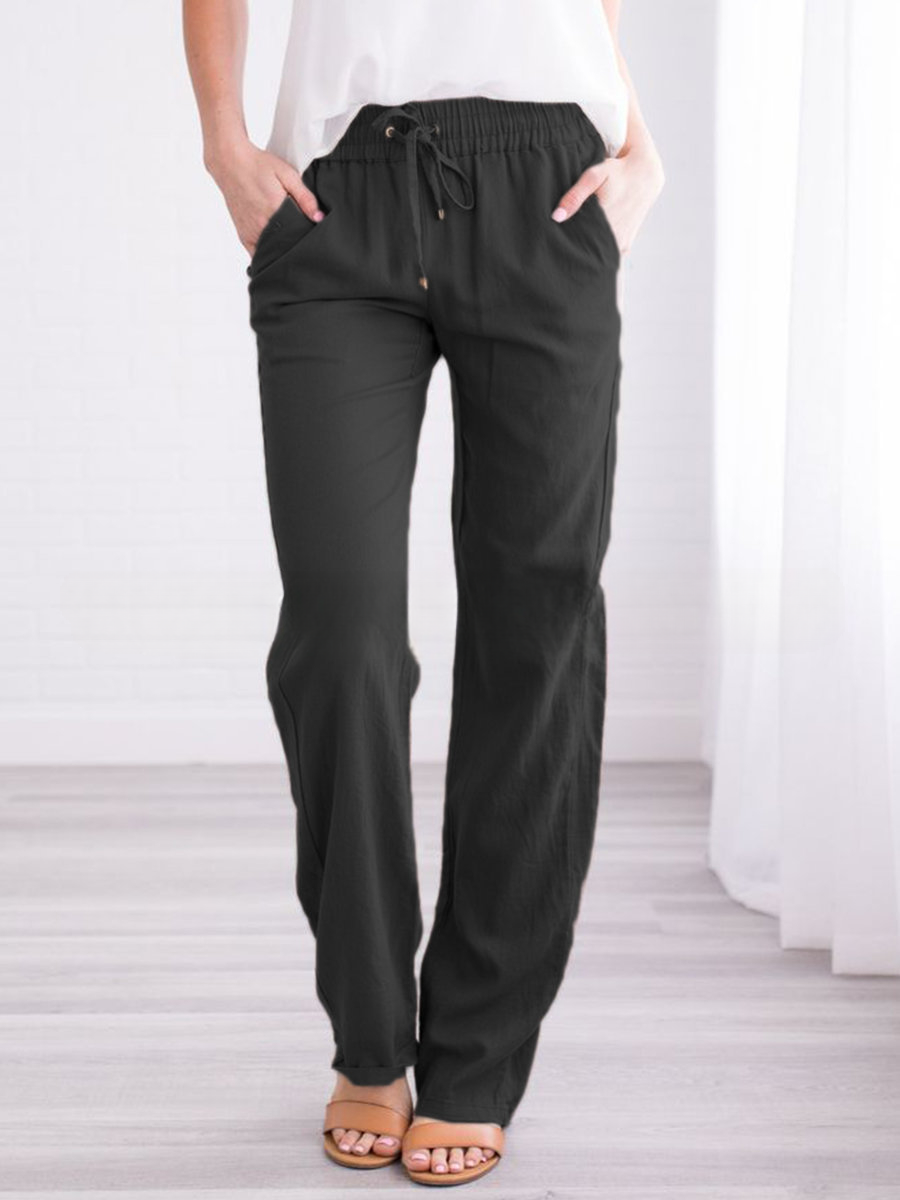 Damen Leinenhose Sommer Beige Mit Kordelzug