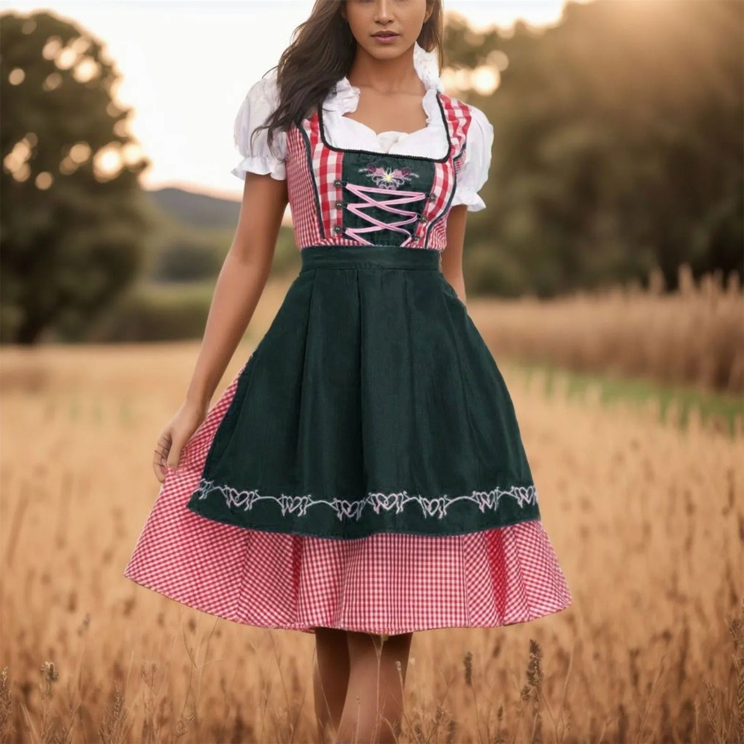 Eveloria Damen Dirndl Karierter Stoff Blau - Eveloria