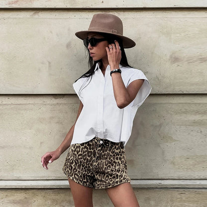 Eveloria Damen Leopard Denim Shorts