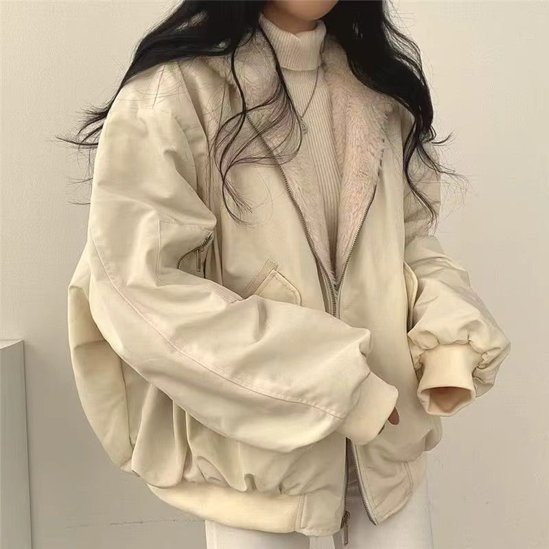 Damen Winterjacke Oversize Fleece-Innenfutter Kuschelig