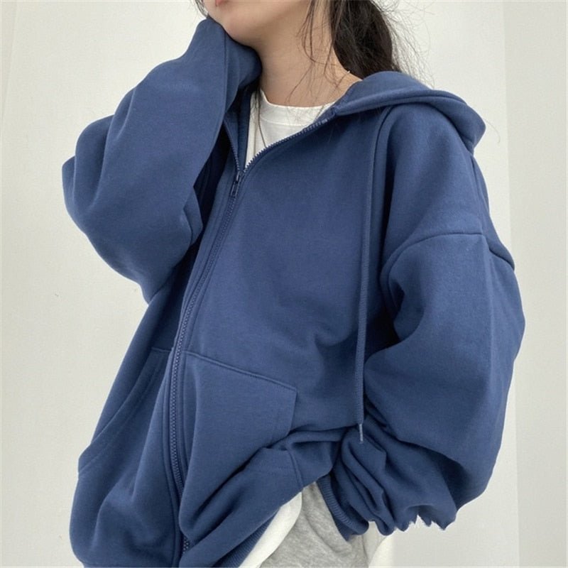 Damen Oversized Jacke mit Kapuze und Taschen Schwarz - Eveloria