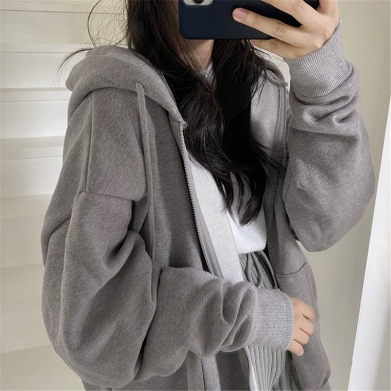 Damen Oversized Jacke mit Kapuze und Taschen
