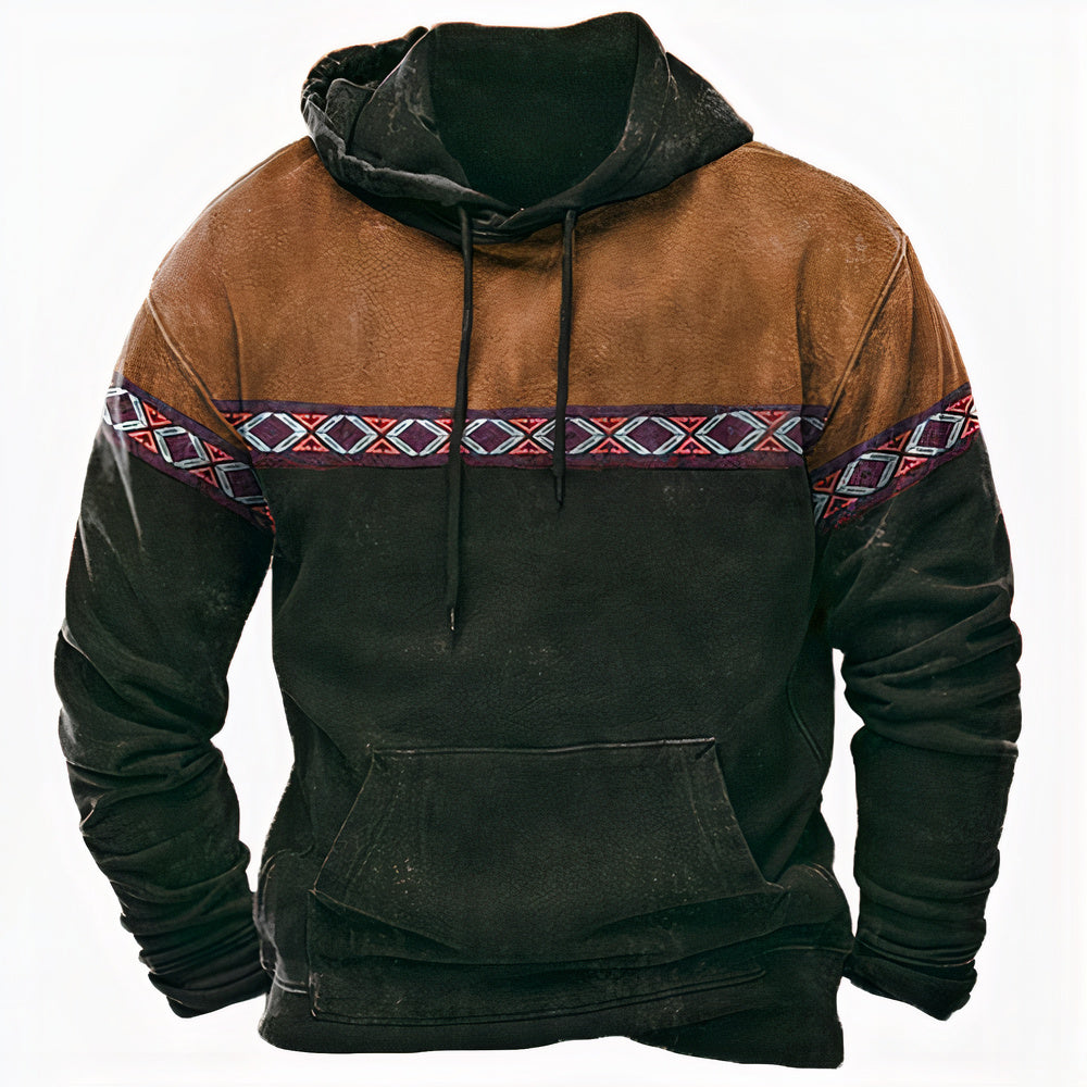 Herren Hoodie Vintage-Stil Ethno-Details Kapuze