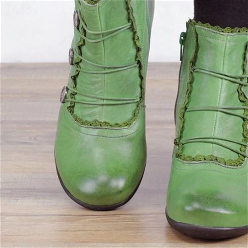 Damen Viktorianische Schnür-Stiefeletten Spitzenbesatz