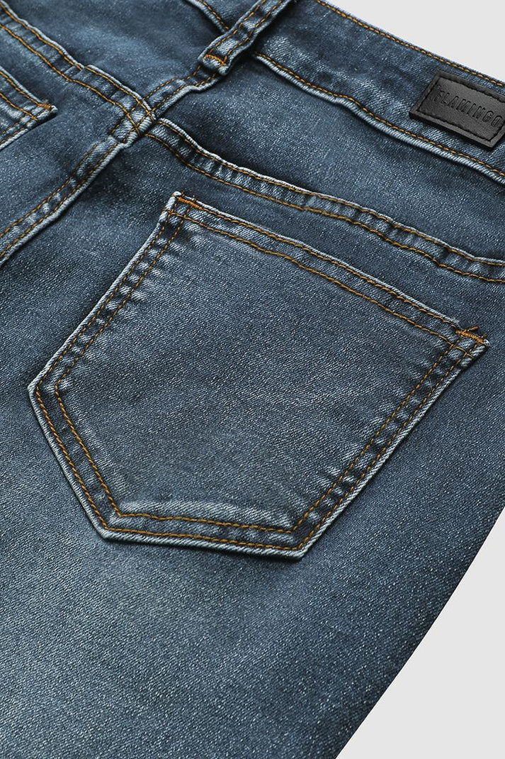 Eveloria Damen Mittel Taille Jeans Flamingo Bestickt