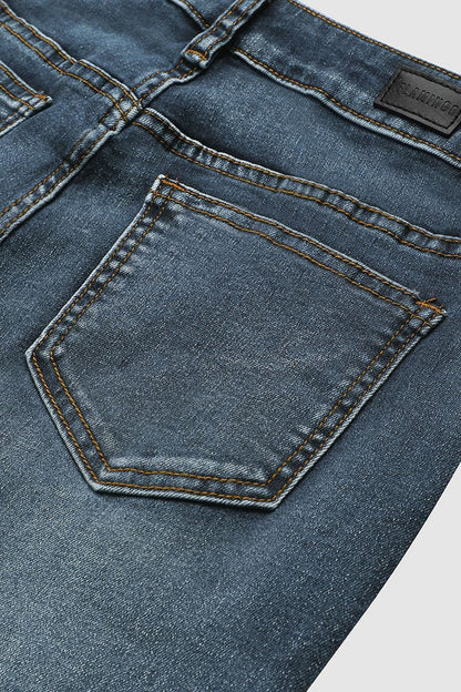 Eveloria Damen Mittel Taille Jeans Flamingo Bestickt