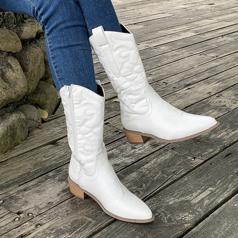 Eveloria Damen Cowboy Stiefel Leder Braun
