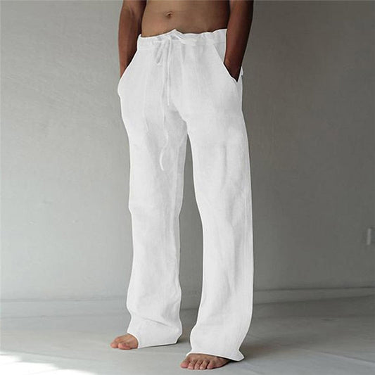 Herren Langhose Leinen Mit Kordelzug Beige - Eveloria