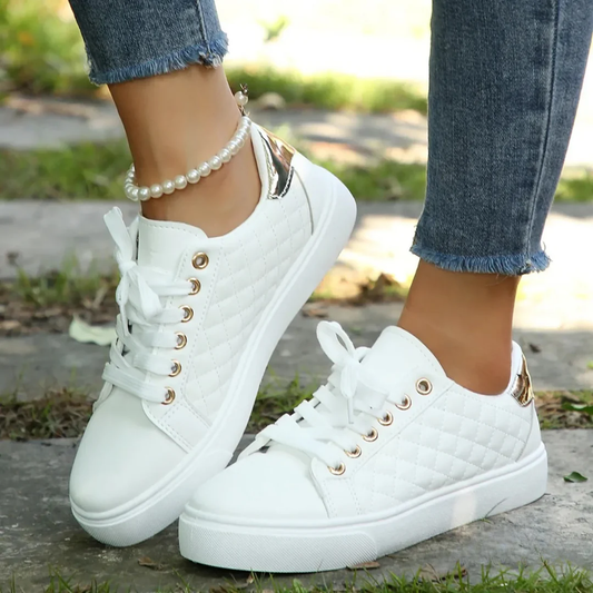 Damen Sneaker Steppung Schnürung Schwarz - Eveloria