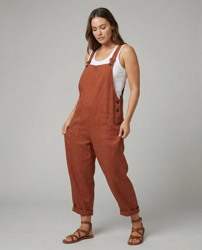Damen Weite-Leg-Overall Baumwolle Verstellbarer Gürtel Schwarz - Eveloria