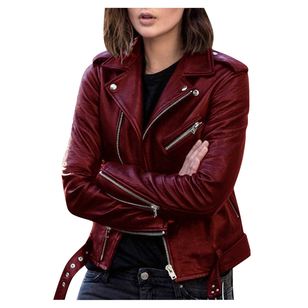 Eveloria Damen Lederjacke Reißverschluss Vintage Stil