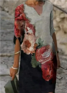 Damen Langarm Shift Kleid Abstraktes Muster
