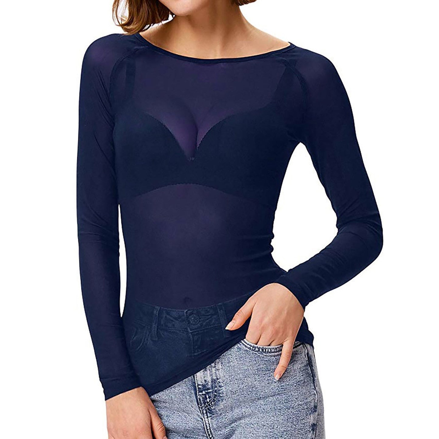 Damen Partytop Langärmlig Transparent