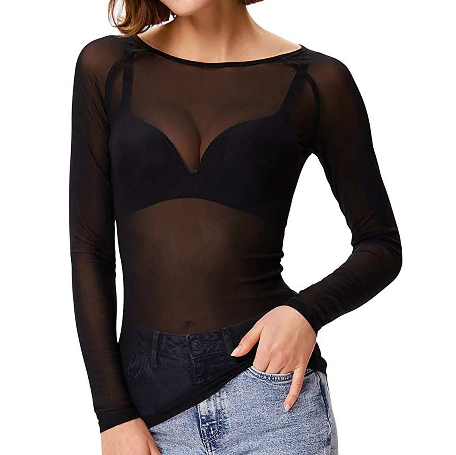Damen Partytop Langärmlig Transparent - Eveloria