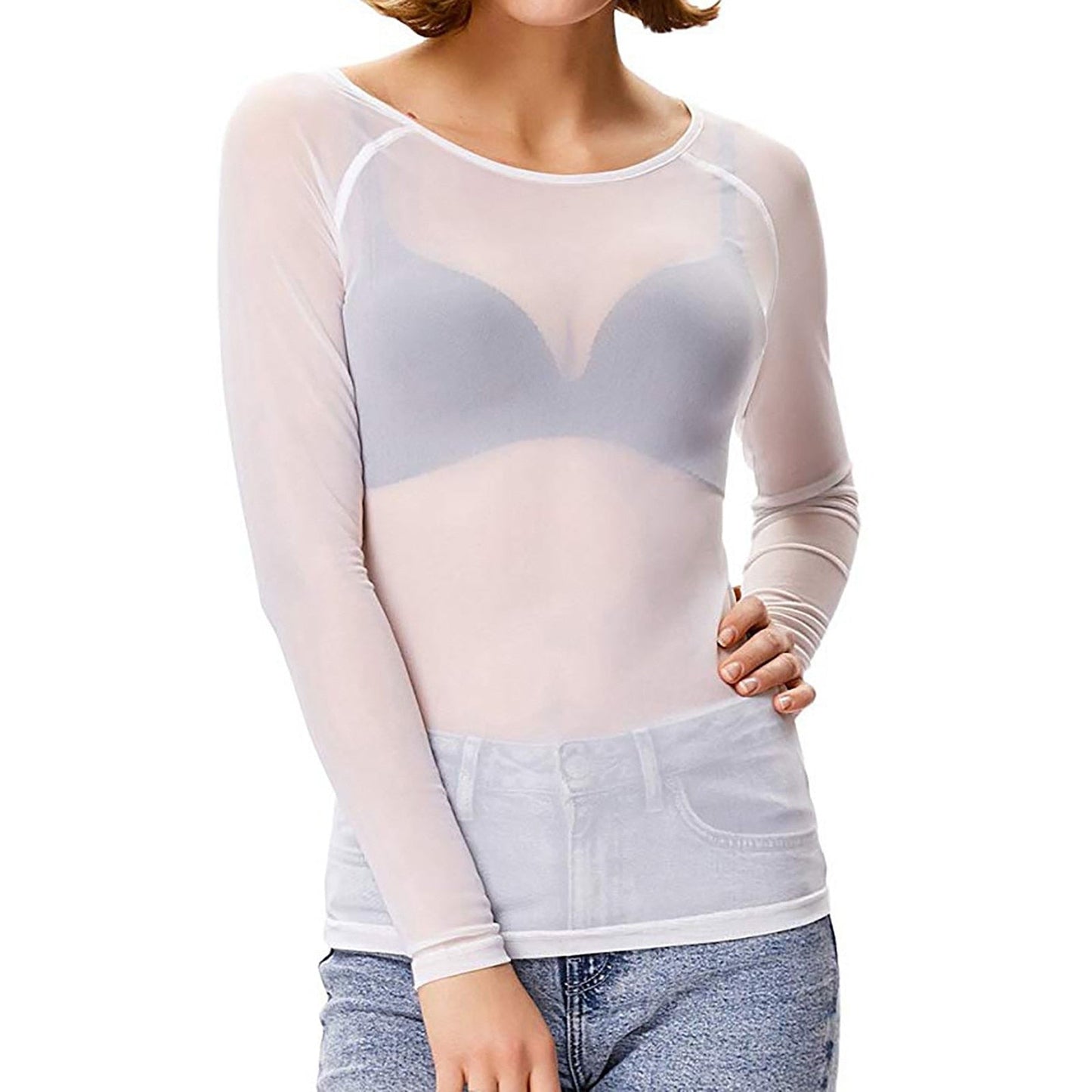 Damen Partytop Langärmlig Transparent