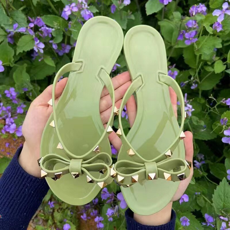 Eveloria Damen Flip-Flop-Sandalen Schleifen Nieten
