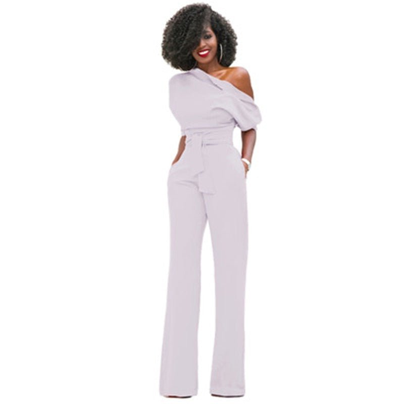 Damen Jumpsuit Ein-Schulter Weites Bein Mit Taillengürtel