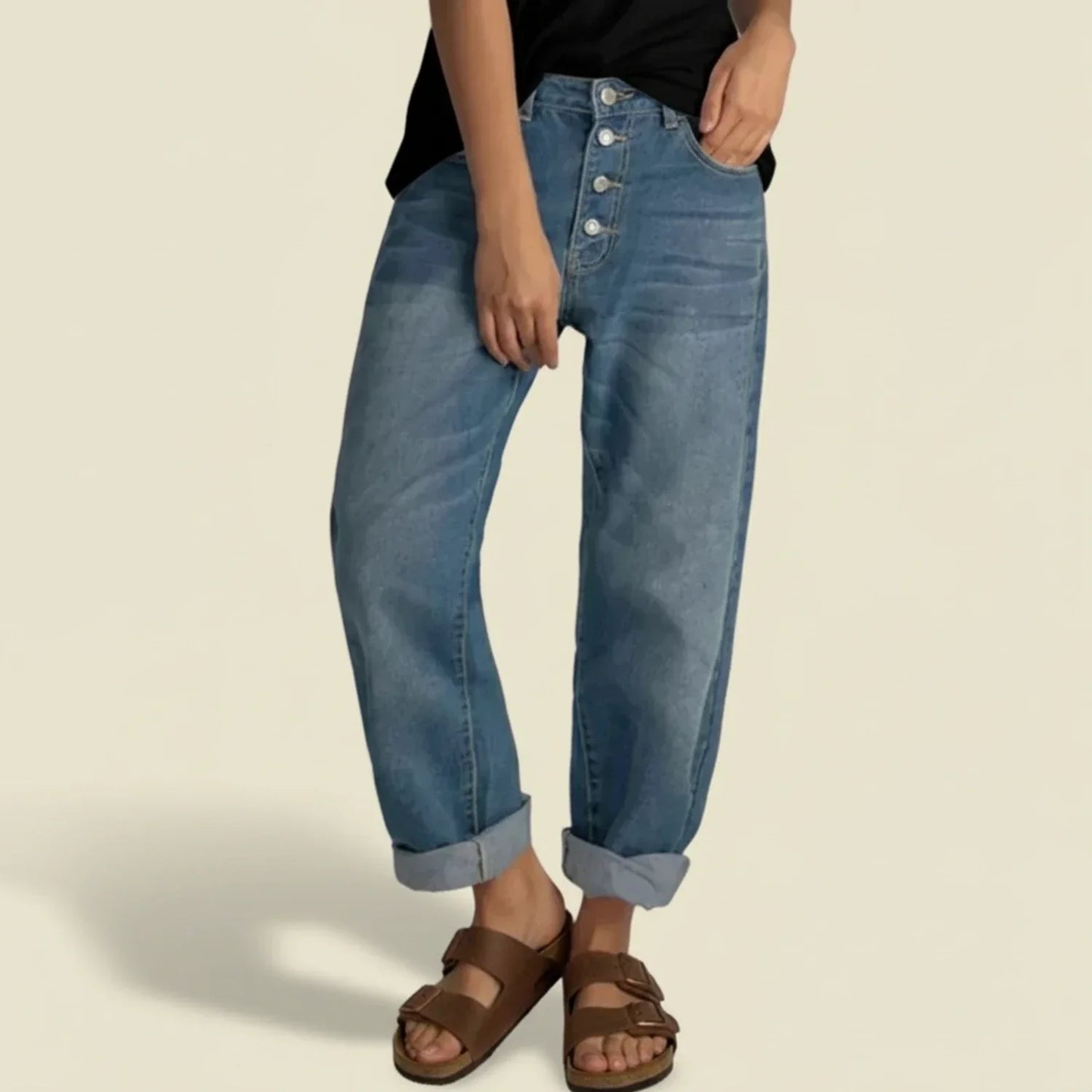 Damen Highwaist Jeans mit Knopfleiste - Eveloria