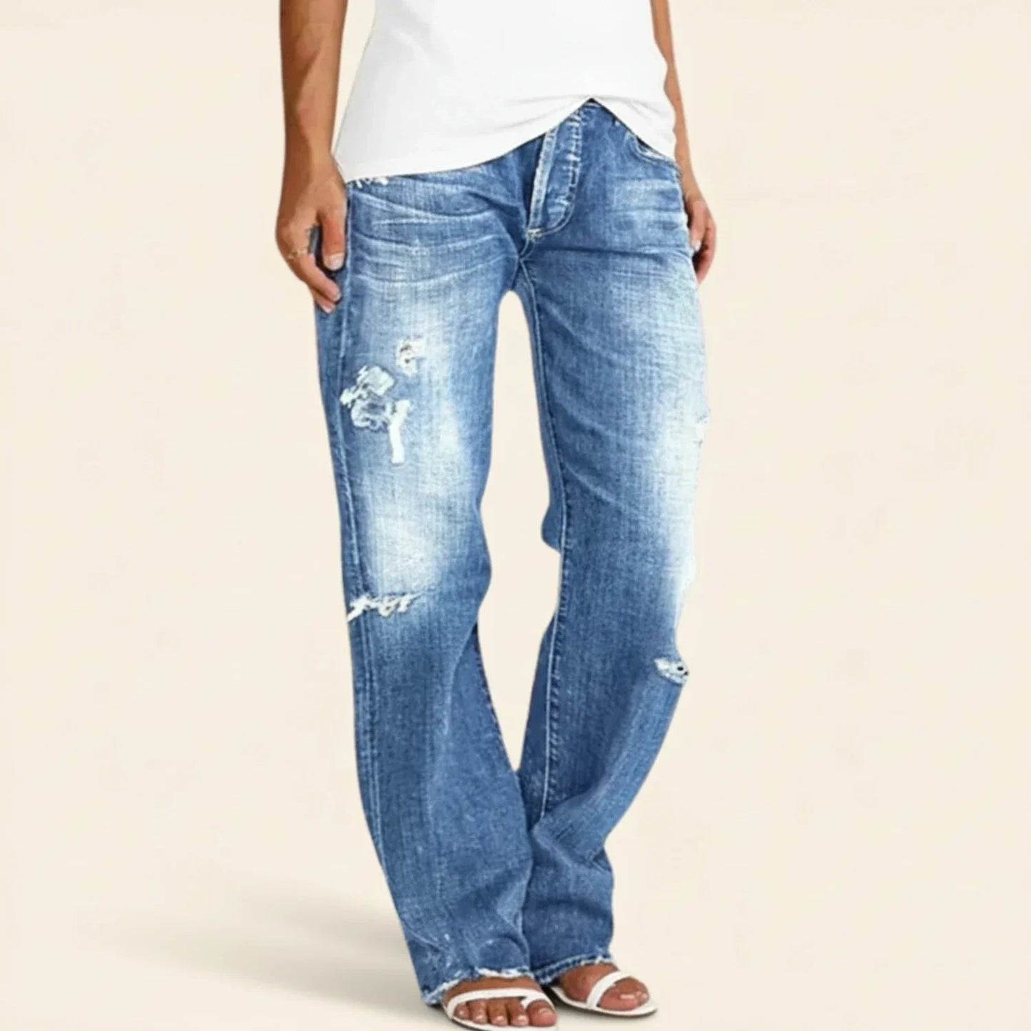Damen Highwaist Jeans Gerades Bein Used Look