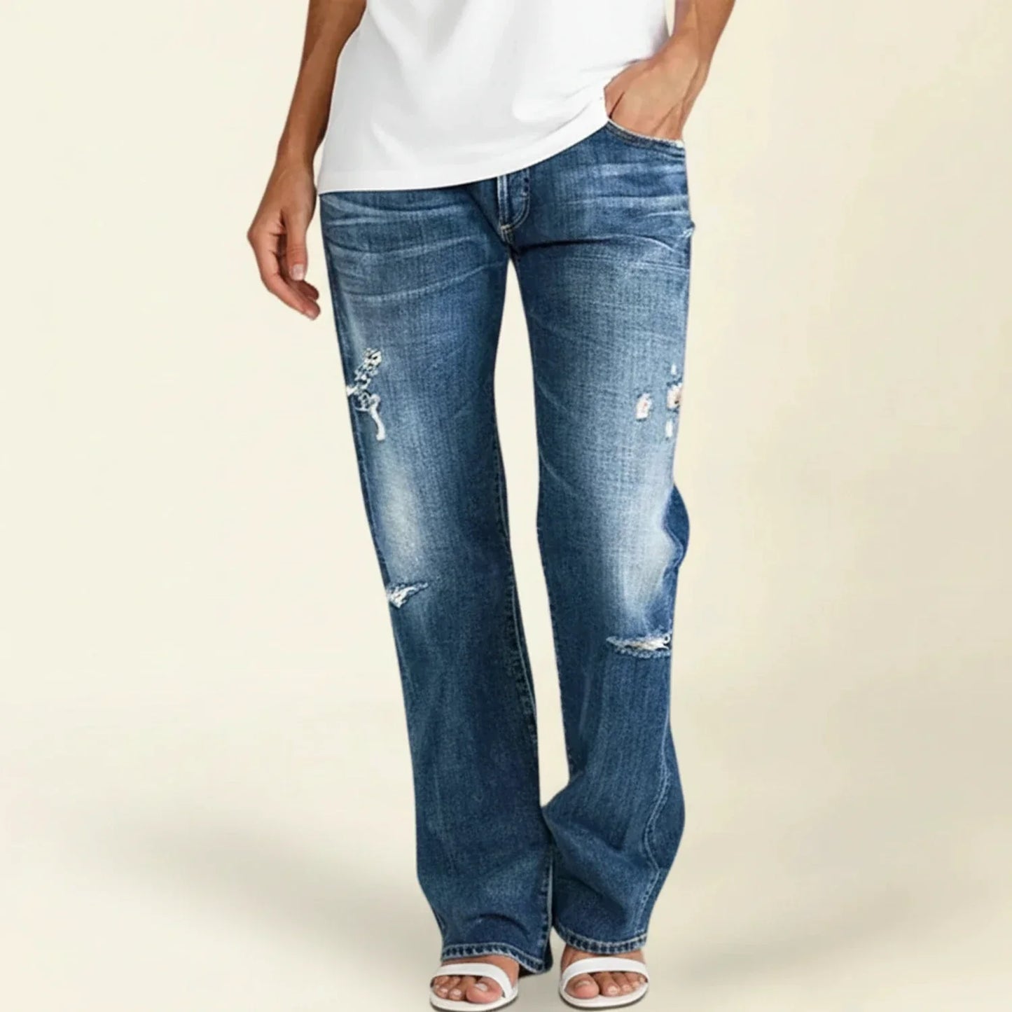 Damen Highwaist Jeans Gerades Bein Used Look - Eveloria
