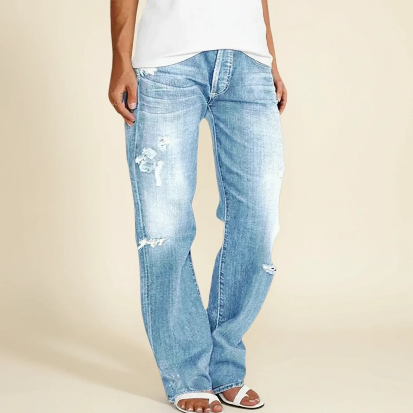 Damen Highwaist Jeans Gerades Bein Used Look
