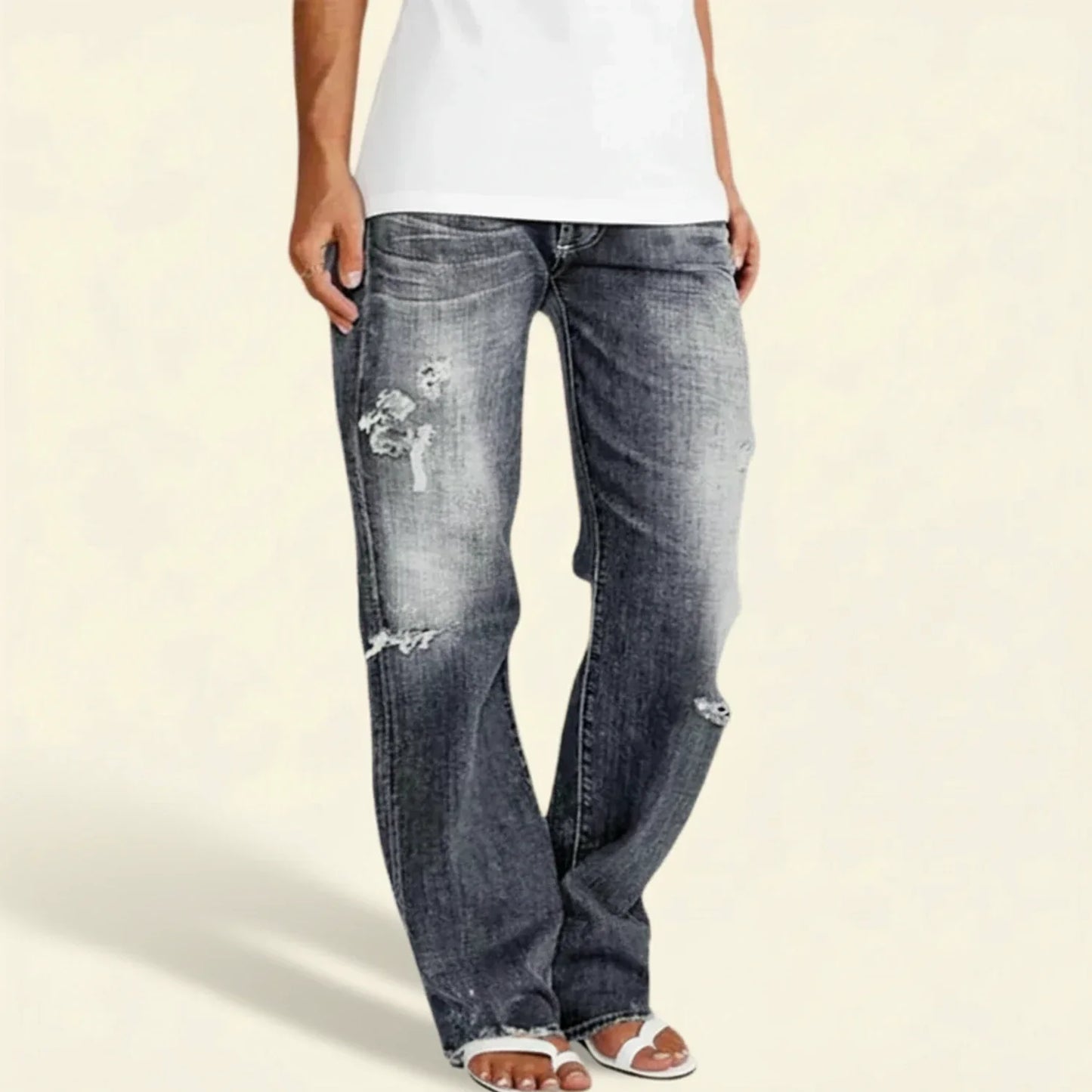 Damen Highwaist Jeans Gerades Bein Used Look