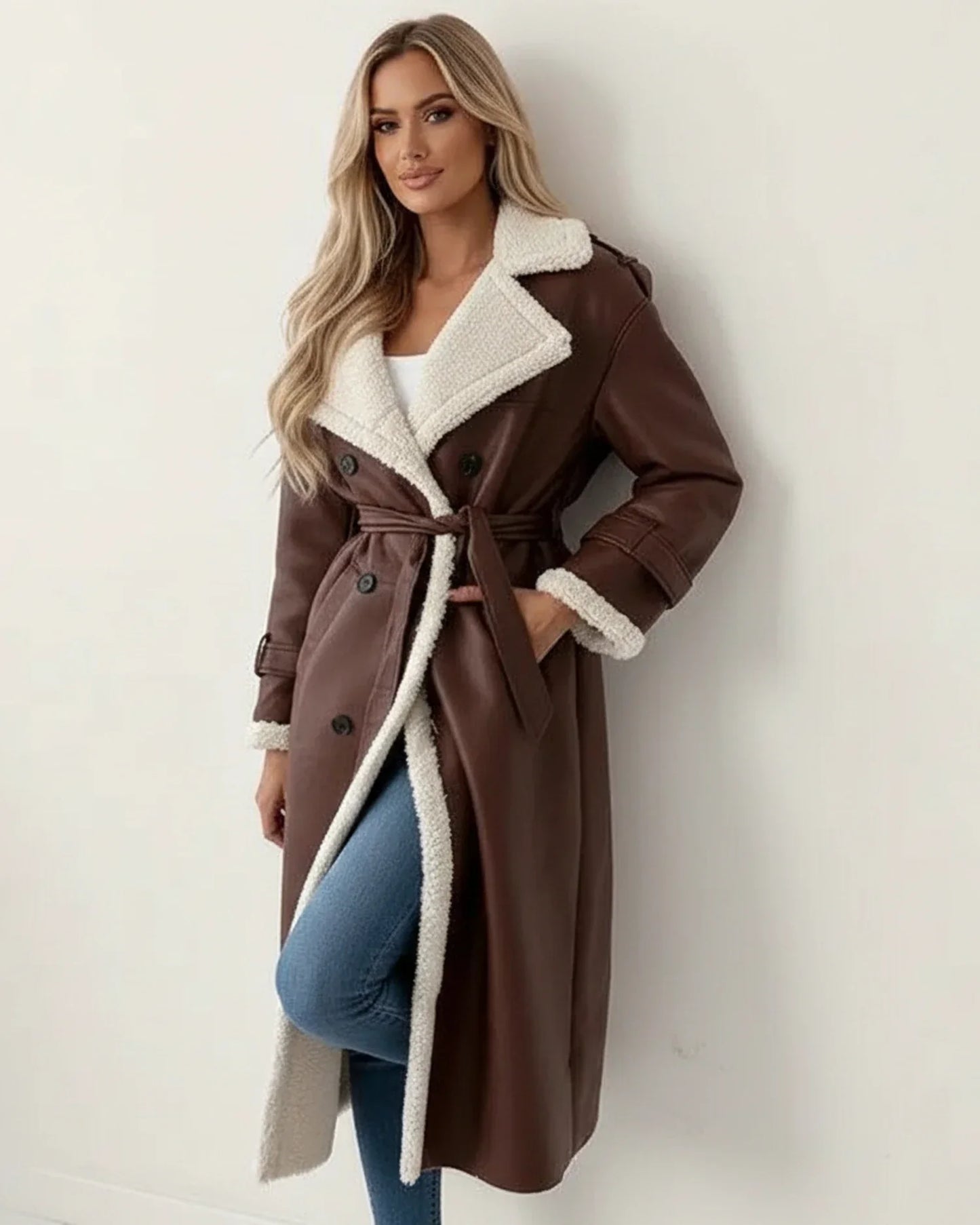Damen Sherpa Wintermantel Lang