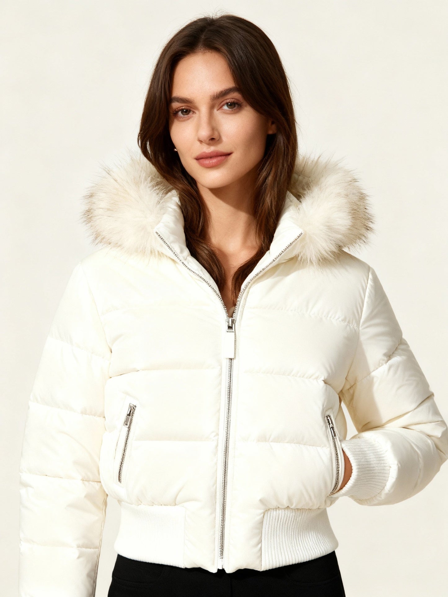 Damen Winterjacke Steppjacke Abnehmbare Kapuze Warm Leicht Schwarz - Eveloria