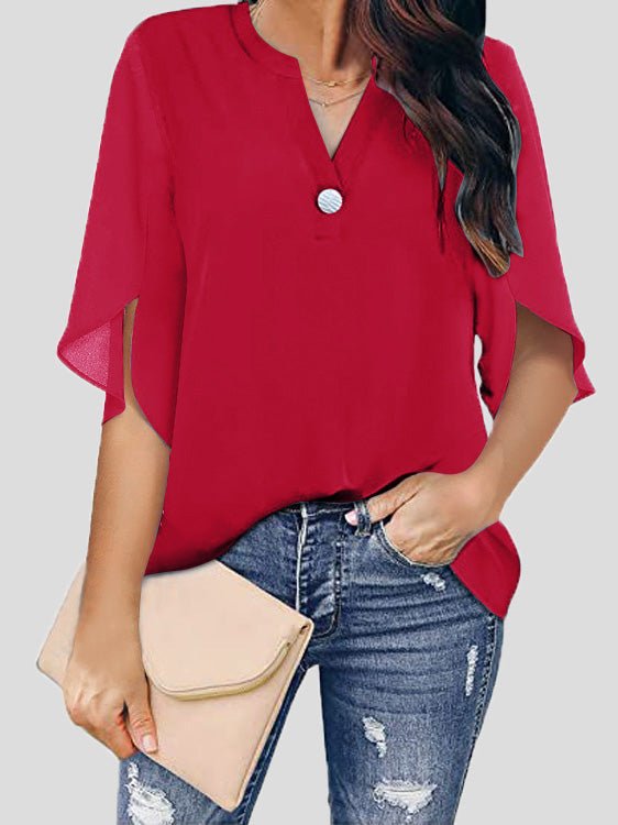 Damen Bluse Lässig V-Ausschnitt Chiffon Kurzarm Bluse - Eveloria