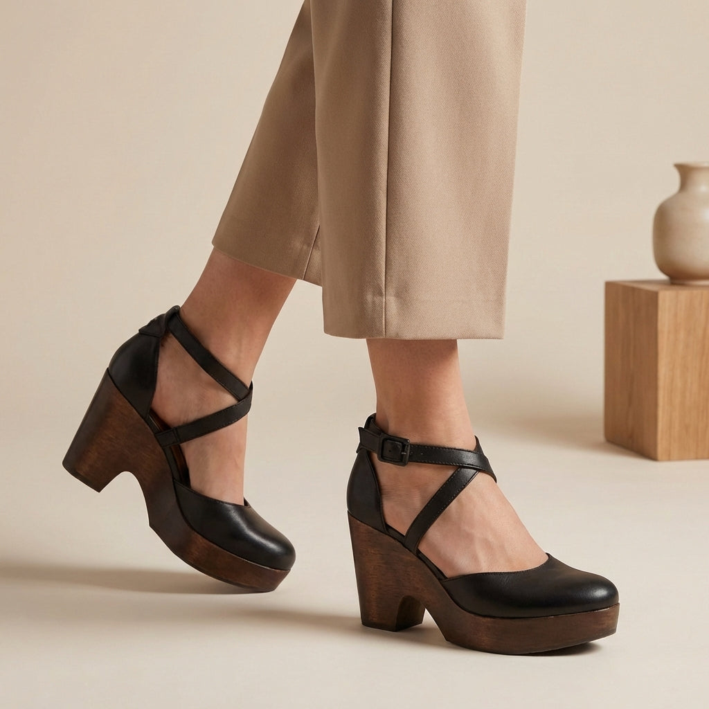 Damen Blockabsatz Schuhe Riemen Plattform High Heels - Eveloria