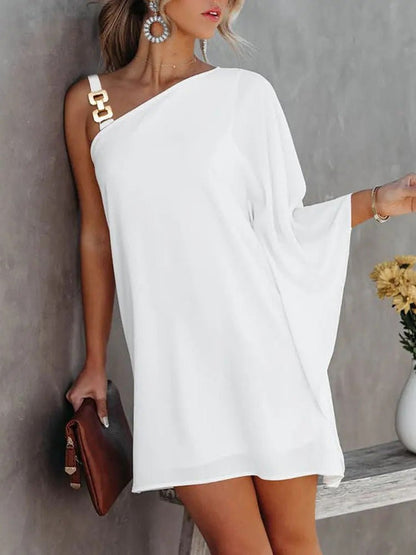 Damen Off-Shoulder Kleid mit Puppenärmel und Metallträger