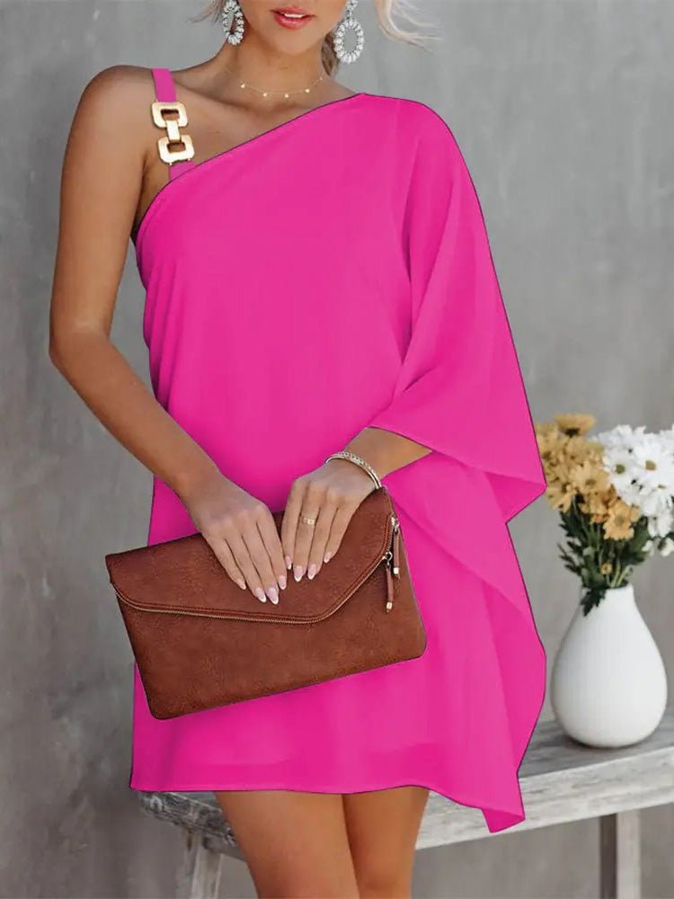 Damen Off-Shoulder Kleid mit Puppenärmel und Metallträger