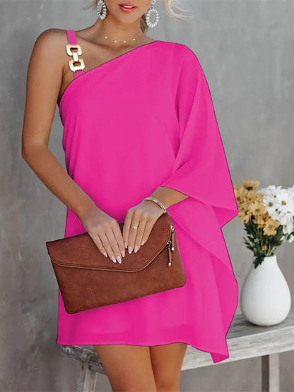 Damen Off-Shoulder Kleid mit Puppenärmel und Metallträger